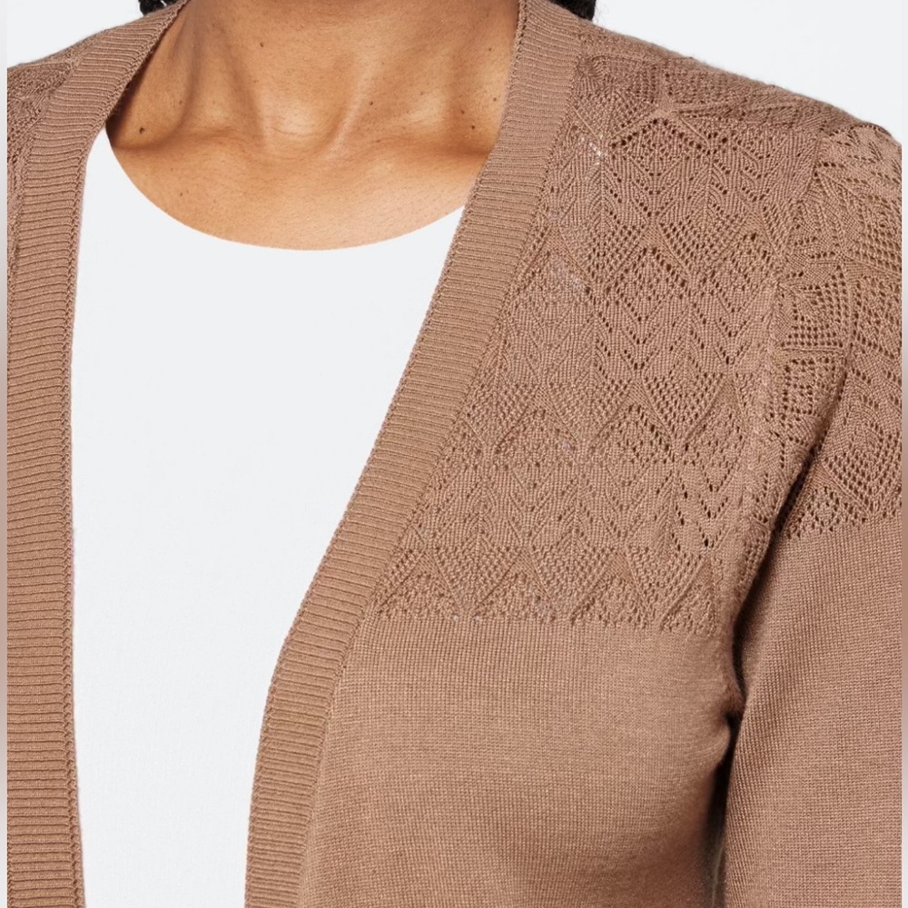Lety & Me Leana Pointelle Detail Cardigan, Brown, XL - Picture 4 of 8